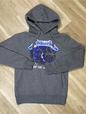 Metallica Hoodie Mens Medium Ride The Lightning Grey Pullover Sweatshirt